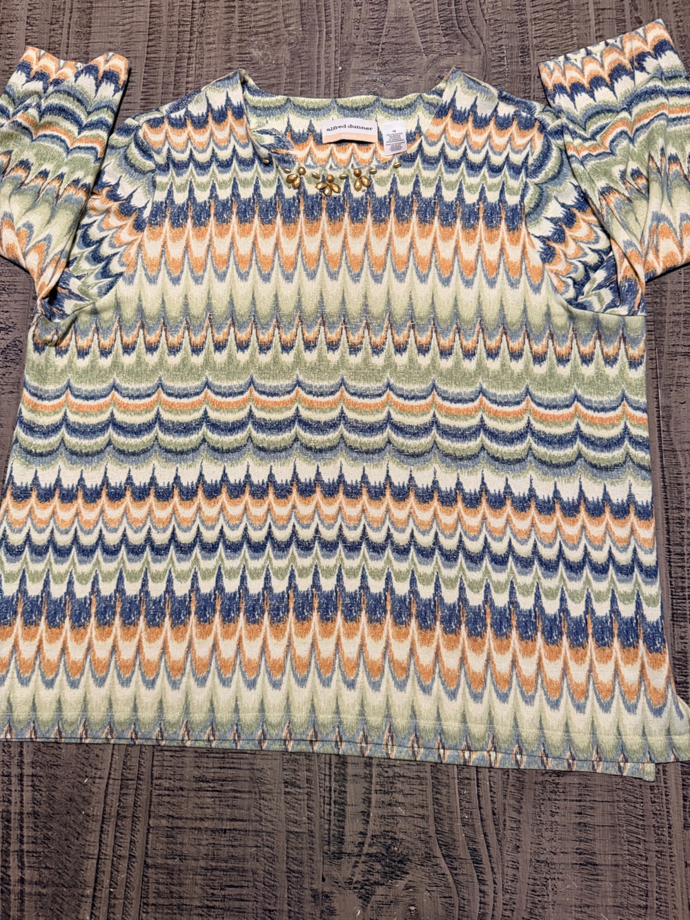 Alfred Dunner Multicolor Wavy Chevy Top in Blue, Green & Orange & Metallic